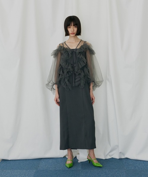 ANDRESD(アンドレスド)の「ジグザグチュールドレス / zigzag tulle dress(ドレス・レディース・ピンク/ミント/チャコール/ベージュ×ブラック・L/M/S)」の18枚目の写真