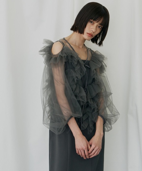 ANDRESD(アンドレスド)の「ジグザグチュールドレス / zigzag tulle dress(ドレス・レディース・ピンク/ミント/チャコール/ベージュ×ブラック・L/M/S)」の15枚目の写真