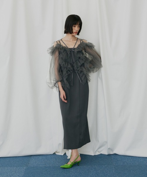 ANDRESD(アンドレスド)の「ジグザグチュールドレス / zigzag tulle dress(ドレス・レディース・ピンク/ミント/チャコール/ベージュ×ブラック・L/M/S)」の19枚目の写真