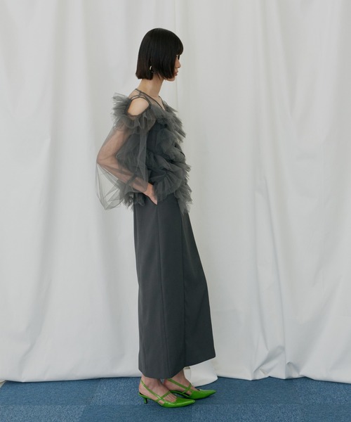 ANDRESD(アンドレスド)の「ジグザグチュールドレス / zigzag tulle dress(ドレス・レディース・ピンク/ミント/チャコール/ベージュ×ブラック・L/M/S)」の8枚目の写真