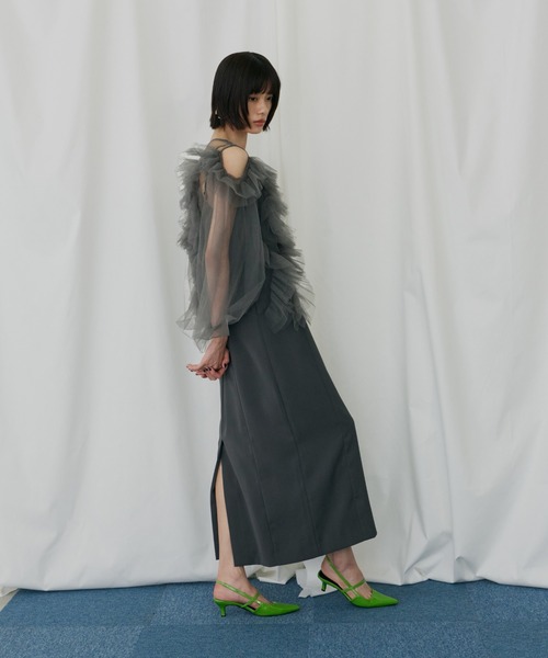 ANDRESD(アンドレスド)の「ジグザグチュールドレス / zigzag tulle dress(ドレス・レディース・ピンク/ミント/チャコール/ベージュ×ブラック・L/M/S)」の9枚目の写真