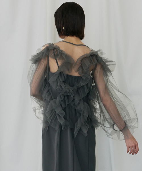 ANDRESD(アンドレスド)の「ジグザグチュールドレス / zigzag tulle dress(ドレス・レディース・ピンク/ミント/チャコール/ベージュ×ブラック・L/M/S)」の16枚目の写真