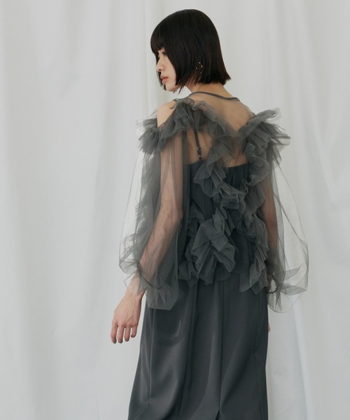 ANDRESD(アンドレスド)の「ジグザグチュールドレス / zigzag tulle dress(ドレス・レディース・ピンク/ミント/チャコール/ベージュ×ブラック・L/M/S)」の17枚目の写真