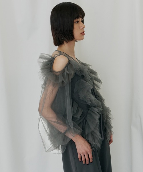 ANDRESD(アンドレスド)の「ジグザグチュールドレス / zigzag tulle dress(ドレス・レディース・ピンク/ミント/チャコール/ベージュ×ブラック・L/M/S)」の14枚目の写真