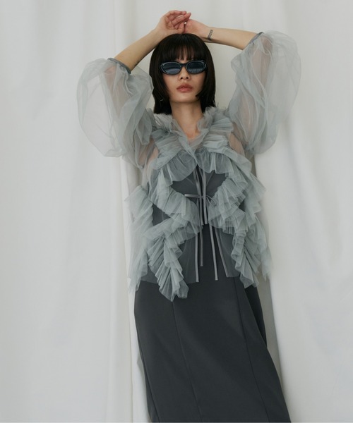ANDRESD(アンドレスド)の「ジグザグチュールドレス / zigzag tulle dress(ドレス・レディース・ピンク/ミント/チャコール/ベージュ×ブラック・L/M/S)」の6枚目の写真
