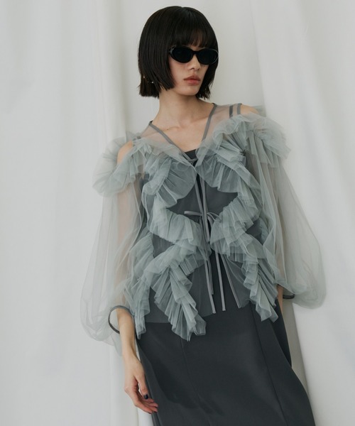 ANDRESD(アンドレスド)の「ジグザグチュールドレス / zigzag tulle dress(ドレス・レディース・ピンク/ミント/チャコール/ベージュ×ブラック・L/M/S)」の5枚目の写真