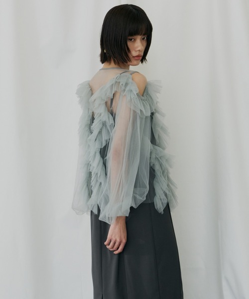ANDRESD(アンドレスド)の「ジグザグチュールドレス / zigzag tulle dress(ドレス・レディース・ピンク/ミント/チャコール/ベージュ×ブラック・L/M/S)」の11枚目の写真