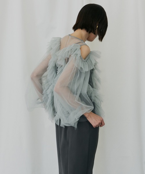 ANDRESD(アンドレスド)の「ジグザグチュールドレス / zigzag tulle dress(ドレス・レディース・ピンク/ミント/チャコール/ベージュ×ブラック・L/M/S)」の12枚目の写真