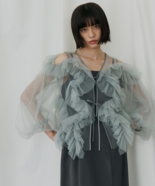 ANDRESD(アンドレスド)の「ジグザグチュールドレス / zigzag tulle dress(ドレス・レディース・ピンク/ミント/チャコール/ベージュ×ブラック・L/M/S)」の10枚目の写真