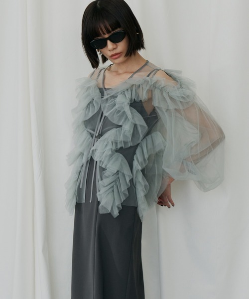 ANDRESD(アンドレスド)の「ジグザグチュールドレス / zigzag tulle dress(ドレス・レディース・ピンク/ミント/チャコール/ベージュ×ブラック・L/M/S)」の13枚目の写真