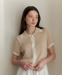 COLOR TAPE CARDIGAN_BEIGE