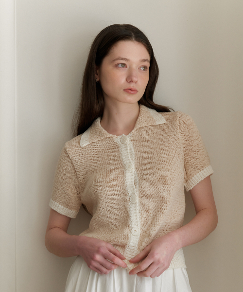 YUPPE(ヨッペ)の「COLOR TAPE CARDIGAN_BEIGE(カーディガン/ボレロ・レディース・その他・FREE)」の2枚目の写真