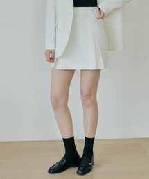 PLEATED TWEED SKIRT_IVORY