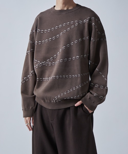 Lui's（ルイス）の「チェーン柄ジャガードPO（ニット/セーター・メンズ・グレー/ブラック/ホワイト・S/M）」の3枚目の写真