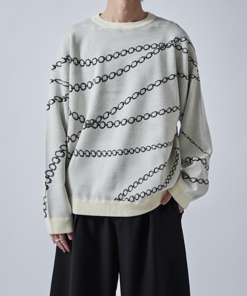 Lui's（ルイス）の「チェーン柄ジャガードPO（ニット/セーター・メンズ・グレー/ブラック/ホワイト・S/M）」の2枚目の写真