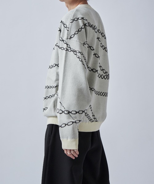 Lui's（ルイス）の「チェーン柄ジャガードPO（ニット/セーター・メンズ・グレー/ブラック/ホワイト・S/M）」の4枚目の写真