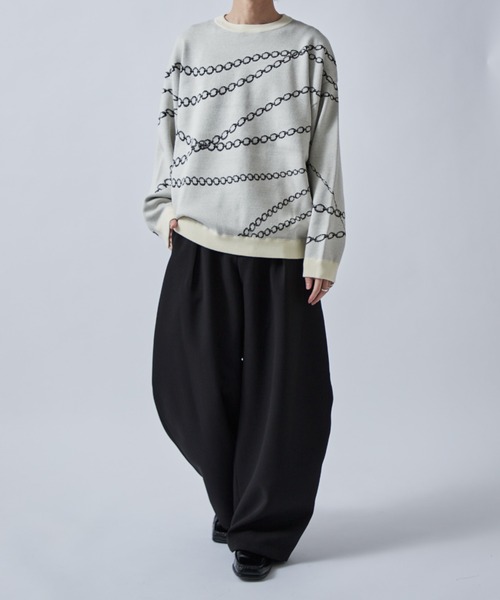 Lui's（ルイス）の「チェーン柄ジャガードPO（ニット/セーター・メンズ・グレー/ブラック/ホワイト・S/M）」の6枚目の写真