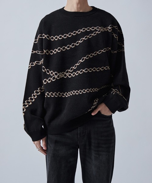 Lui's（ルイス）の「チェーン柄ジャガードPO（ニット/セーター・メンズ・グレー/ブラック/ホワイト・S/M）」の12枚目の写真