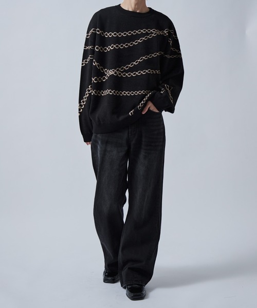 Lui's（ルイス）の「チェーン柄ジャガードPO（ニット/セーター・メンズ・グレー/ブラック/ホワイト・S/M）」の17枚目の写真