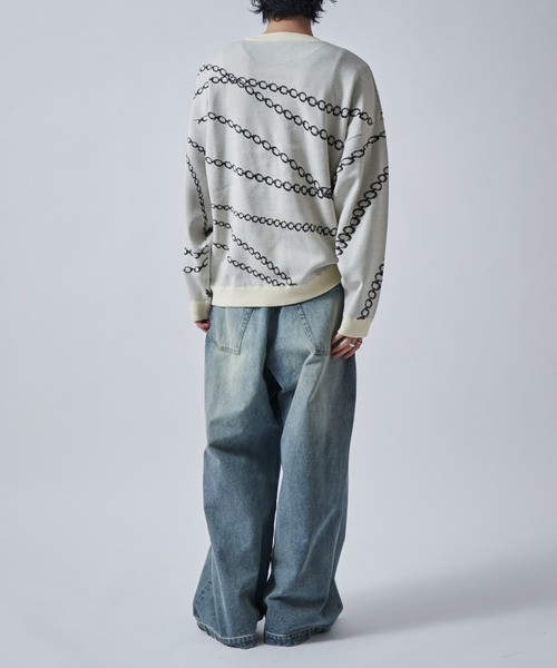 Lui's（ルイス）の「チェーン柄ジャガードPO（ニット/セーター・メンズ・グレー/ブラック/ホワイト・S/M）」の9枚目の写真