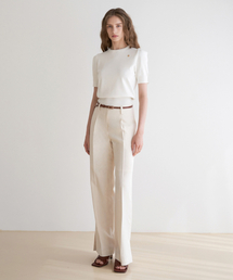 ILROZE（イルロジェ）の「ワイドワンボタンスリットパンツ（アイボリー）（スラックス）」