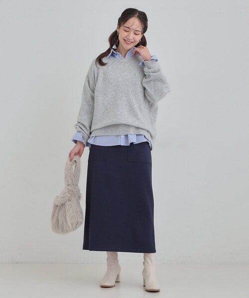 SHOO・LA・RUE（シューラルー）の「【セットアップ可/S-LL/なめらかタッチ】ベイカーナロースカート（スカート・レディース・ネイビー/グレー・04/03/02/01）」の9枚目の写真