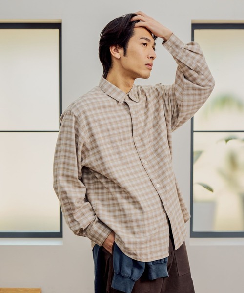 BAYFLOW(ベイフロー)の「Feels FLOWチェックシャツ(シャツ/ブラウス・メンズ・ベージュ/グリーン/ブラウン・MEDIUM/LARGE)」の3枚目の写真