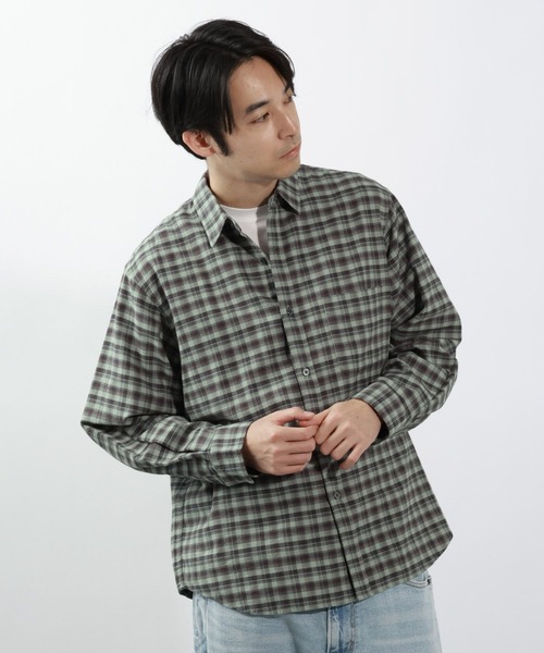 BAYFLOW(ベイフロー)の「Feels FLOWチェックシャツ(シャツ/ブラウス・メンズ・ベージュ/グリーン/ブラウン・MEDIUM/LARGE)」の1枚目の写真
