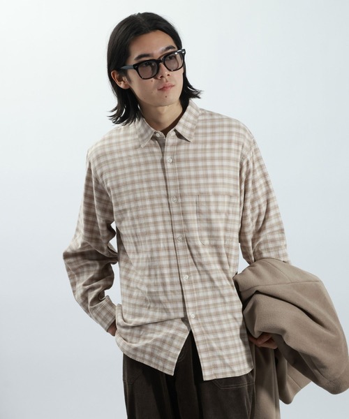 BAYFLOW(ベイフロー)の「Feels FLOWチェックシャツ(シャツ/ブラウス・メンズ・ベージュ/グリーン/ブラウン・MEDIUM/LARGE)」の4枚目の写真