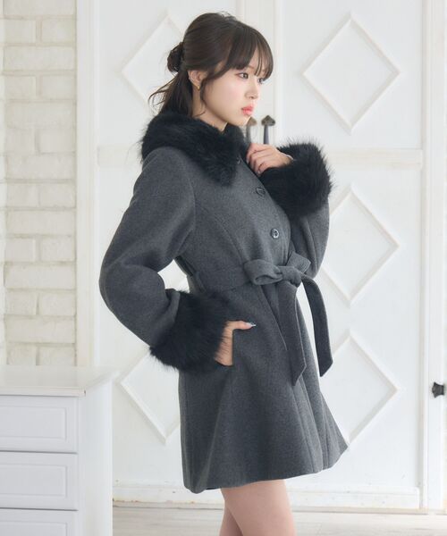セール】2wayファー襟付リボンコート（その他アウター）｜ems excite