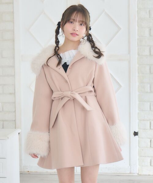 メゾピアノ 2WAY ファー付き ロゴワンポイント リボン デザイン コート L セール】2wayファー襟付リボンコート（その他アウター）｜ems excite