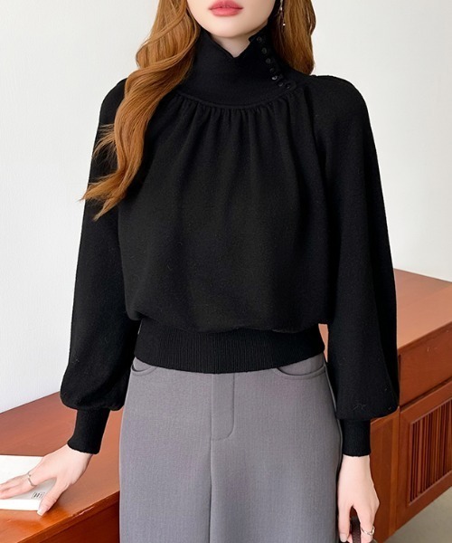 COCOMOMO(ココモモ)の「2wayネックボリュームスリーブニット ニットブラウス ボリュームスリーブ 長袖 ニット ブラウス きれいめ オフィスカジュアル 春服 秋服 冬服(シャツ/ブラウス・レディース・ダークグレー/ネイビー/ブラック/アイボリー/ベージュ/ダークブラウン・FREE)」の8枚目の写真