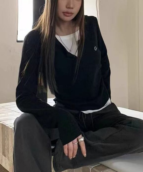 WEGO(ウィゴー)の「WEGO/レイヤード風カットソー/ロンTトップス(Tシャツ/カットソー・レディース・グレー/ブラック・MEDIUM/LARGE)」の7枚目の写真