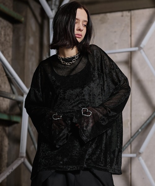 ERAR（エラー）の「【ERAR】タトゥーライクハート刺繍ベロアメッシュロンT（Tシャツ/カットソー・メンズ・ブラック系1/ブラック系2/ブラック・XL/L/M/S）」の4枚目の写真