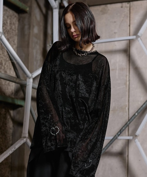 ERAR（エラー）の「【ERAR】タトゥーライクハート刺繍ベロアメッシュロンT（Tシャツ/カットソー・メンズ・ブラック系1/ブラック系2/ブラック・XL/L/M/S）」の5枚目の写真