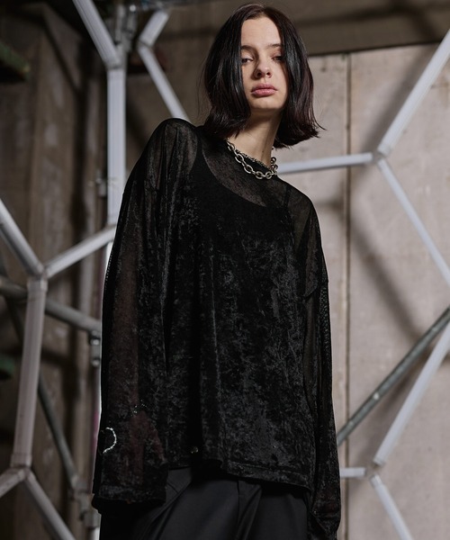 ERAR（エラー）の「【ERAR】タトゥーライクハート刺繍ベロアメッシュロンT（Tシャツ/カットソー・メンズ・ブラック系1/ブラック系2/ブラック・XL/L/M/S）」の6枚目の写真