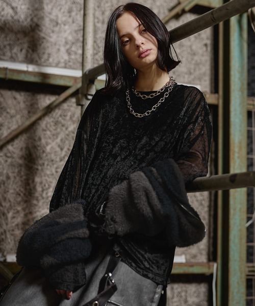 ERAR（エラー）の「【ERAR】タトゥーライクハート刺繍ベロアメッシュロンT（Tシャツ/カットソー・メンズ・ブラック系1/ブラック系2/ブラック・XL/L/M/S）」の9枚目の写真