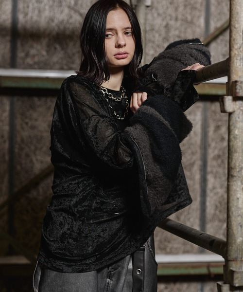 ERAR（エラー）の「【ERAR】タトゥーライクハート刺繍ベロアメッシュロンT（Tシャツ/カットソー・メンズ・ブラック系1/ブラック系2/ブラック・XL/L/M/S）」の10枚目の写真