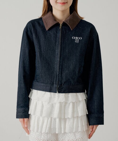 Chico（チコ）の「【セットアップ対応】襟配色デニムジャケット（デニムジャケット・レディース・ネイビー・FREE）」の3枚目の写真