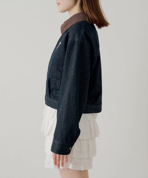 Chico（チコ）の「【セットアップ対応】襟配色デニムジャケット（デニムジャケット・レディース・ネイビー・FREE）」の4枚目の写真