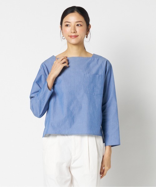 HELIOPOLE(エリオポール)の「SQUARE NECK PULLOVER(シャツ/ブラウス・レディース・ダークブルー/ホワイト・38)」の1枚目の写真