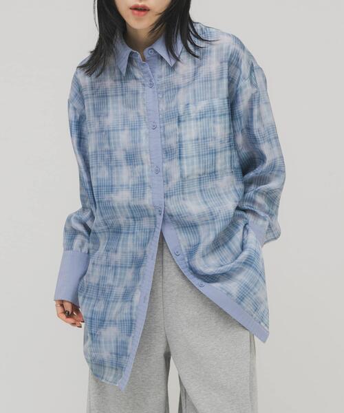 KBF（ケイビーエフ）の「シアーチェックレイヤードシャツ（シャツ/ブラウス・レディース・ホワイト系その他/ブルー系その他・ONE）」の2枚目の写真