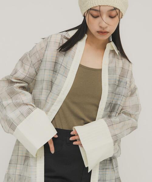 KBF（ケイビーエフ）の「シアーチェックレイヤードシャツ（シャツ/ブラウス・レディース・ホワイト系その他/ブルー系その他・ONE）」の3枚目の写真