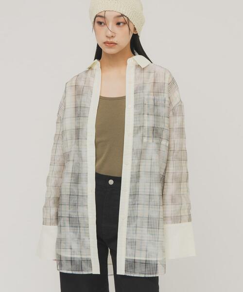 KBF（ケイビーエフ）の「シアーチェックレイヤードシャツ（シャツ/ブラウス・レディース・ホワイト系その他/ブルー系その他・ONE）」の5枚目の写真