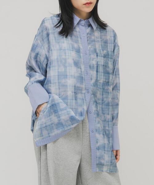KBF（ケイビーエフ）の「シアーチェックレイヤードシャツ（シャツ/ブラウス・レディース・ホワイト系その他/ブルー系その他・ONE）」の12枚目の写真