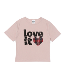 ヴィンテージチェックハートショート半袖Tシャツ（ピンク）