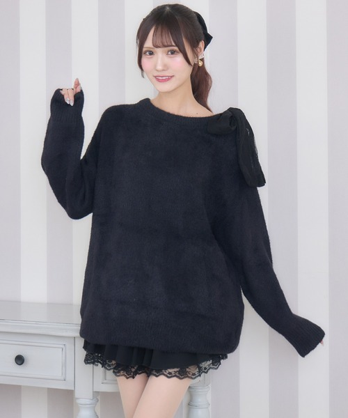 couture BY ROJITA(クチュールバイロジータ)の「肩リボンニットミニワンピース(ワンピース・レディース・ブラック/ホワイト・FREE)」の12枚目の写真