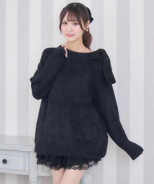 couture BY ROJITA(クチュールバイロジータ)の「肩リボンニットミニワンピース(ワンピース・レディース・ブラック/ホワイト・FREE)」の13枚目の写真