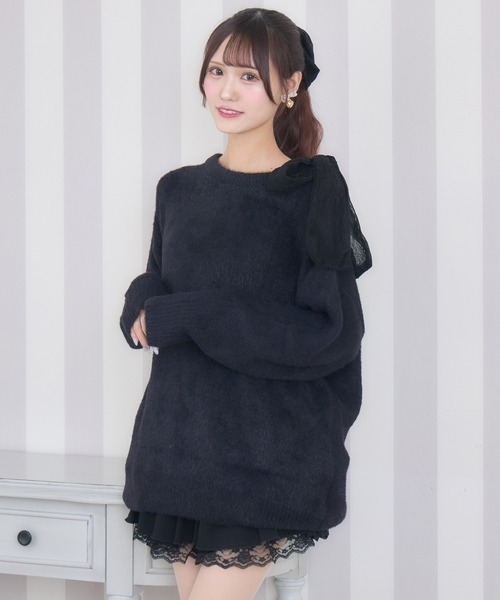 couture BY ROJITA(クチュールバイロジータ)の「肩リボンニットミニワンピース(ワンピース・レディース・ブラック/ホワイト・FREE)」の17枚目の写真