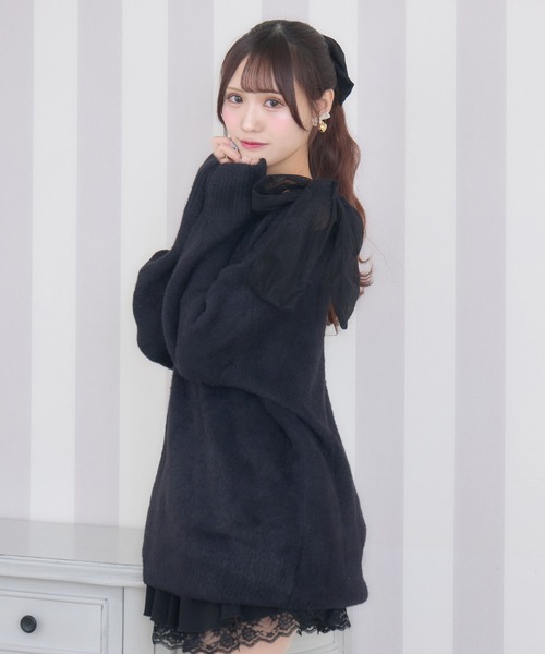 couture BY ROJITA(クチュールバイロジータ)の「肩リボンニットミニワンピース(ワンピース・レディース・ブラック/ホワイト・FREE)」の16枚目の写真